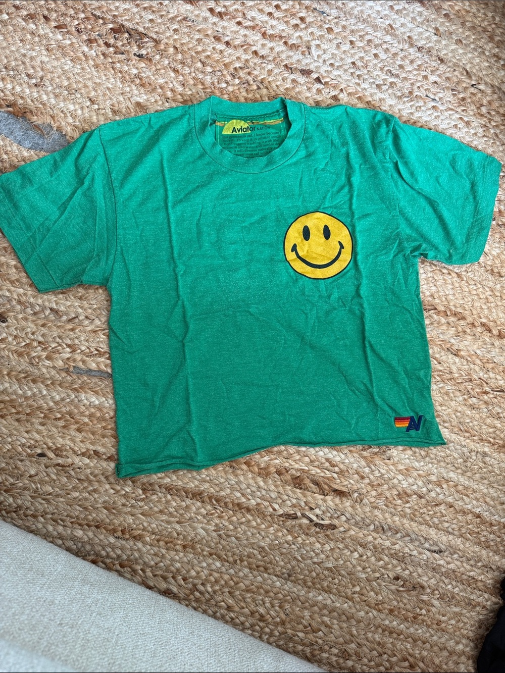 Aviator Nation Kids Green Tee with Yellow Smiley Patch